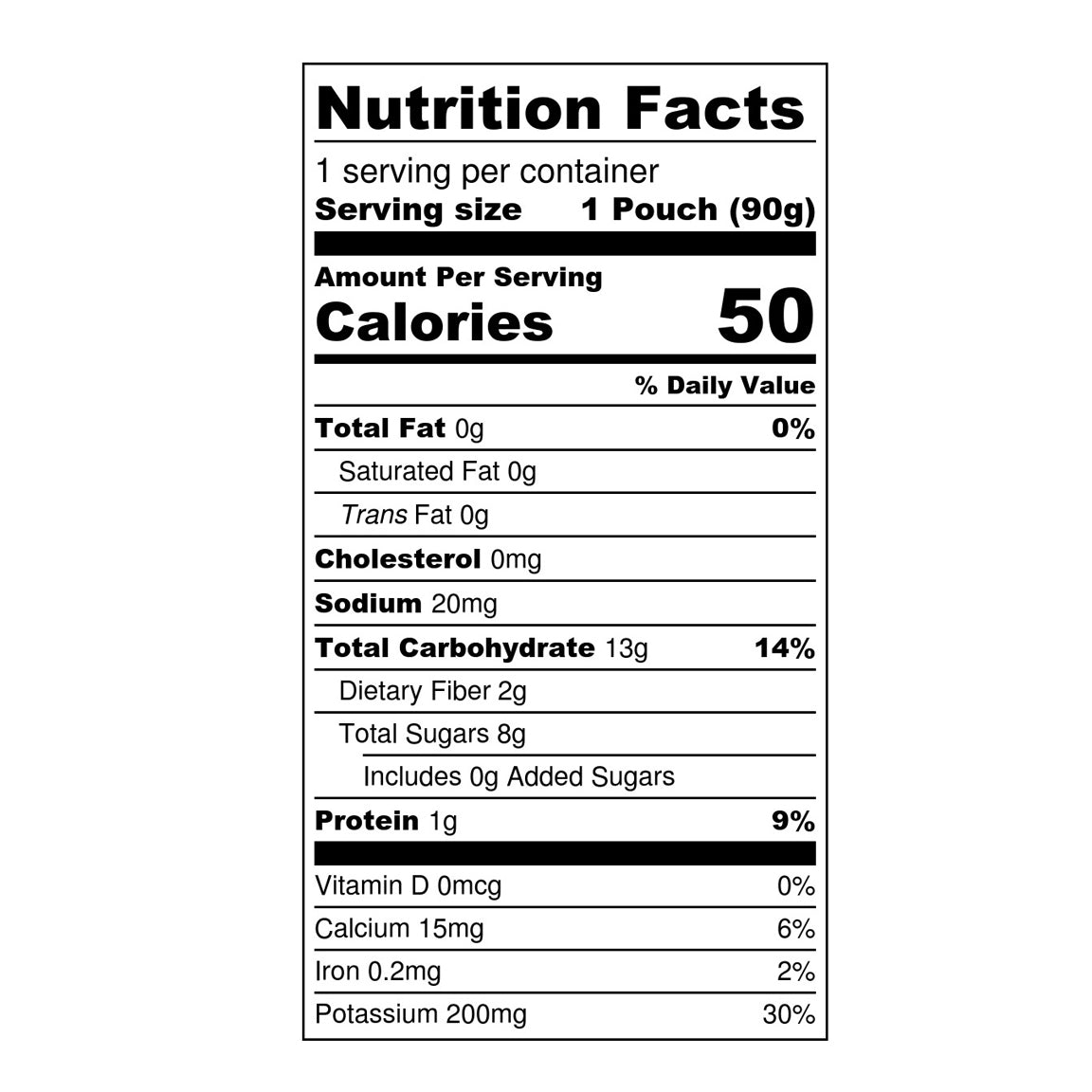 Nutrition Facts for Organic Regeneratively Farmed® Mango + Carrot + Banana + Pear Puree | White Leaf Provisions Carrot Baby Food Pouch