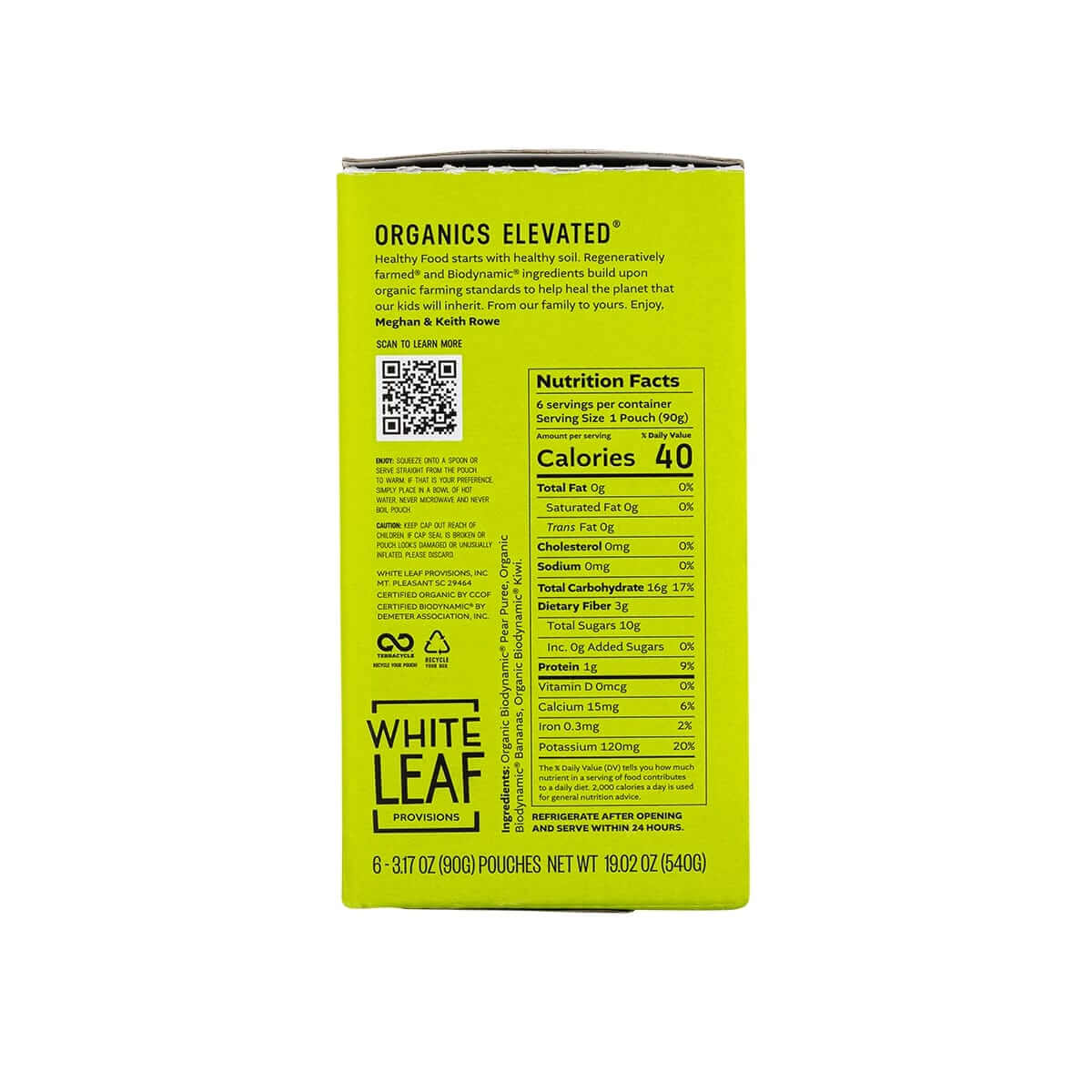 Organic Regeneratively Farmed® Pear + Banana + Kiwi Puree | White Leaf Provisions