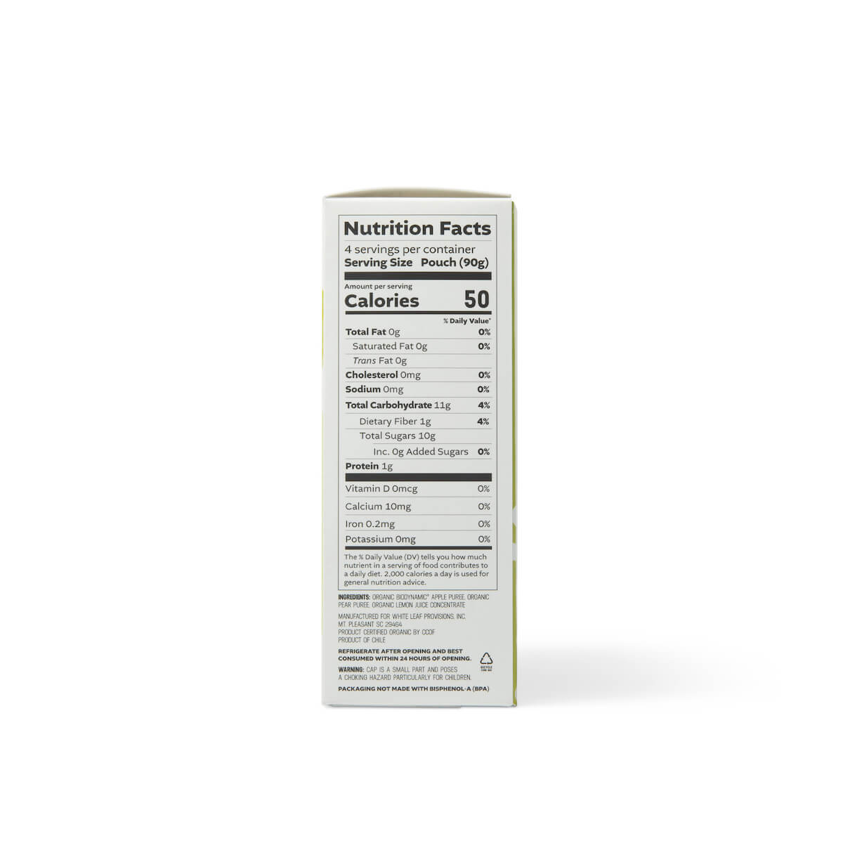 White Leaf Provisions Pear Applesauce Nutrition Facts