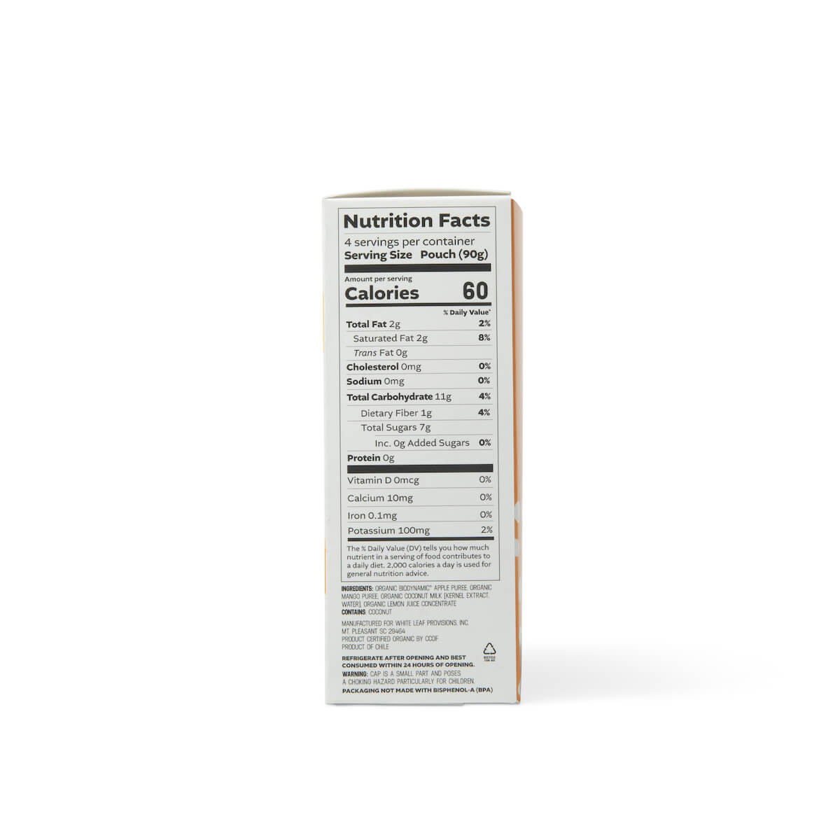 Nutrition info for Mango + Coconut Applesauce Pouch