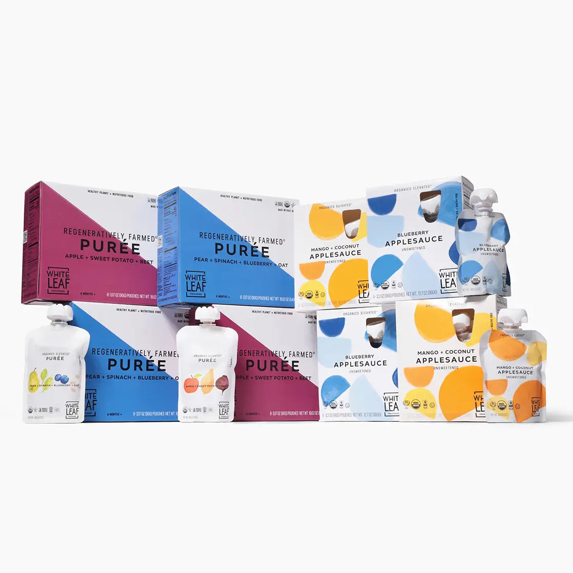 Regeneratively Farmed Essentials Bundle Including puree and applesauce pouches of clean baby food 