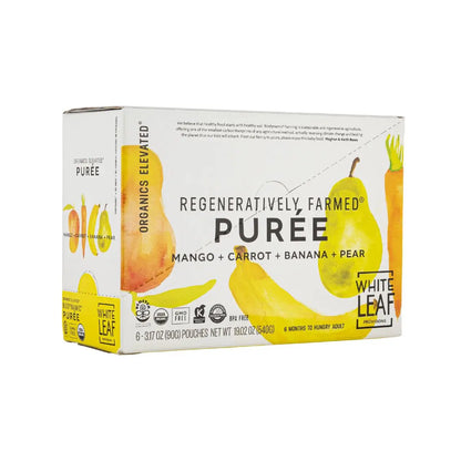 Box of Organic Regeneratively Farmed® Mango + Carrot + Banana + Pear Puree | White Leaf Provisions Carrot Baby Food