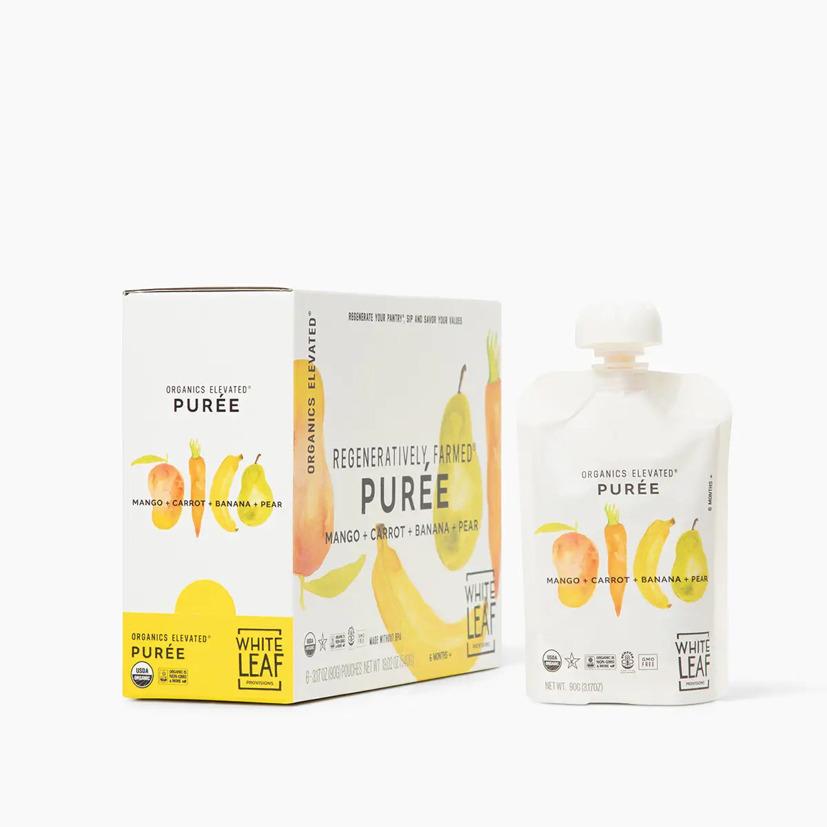 Organic Regeneratively Farmed® Mango + Carrot + Banana + Pear Puree | White Leaf Provisions Baby Food Pouch
