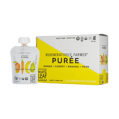 Organic Regeneratively Farmed® Mango + Carrot + Banana + Pear Puree | White Leaf Provisions Baby Food Pouch