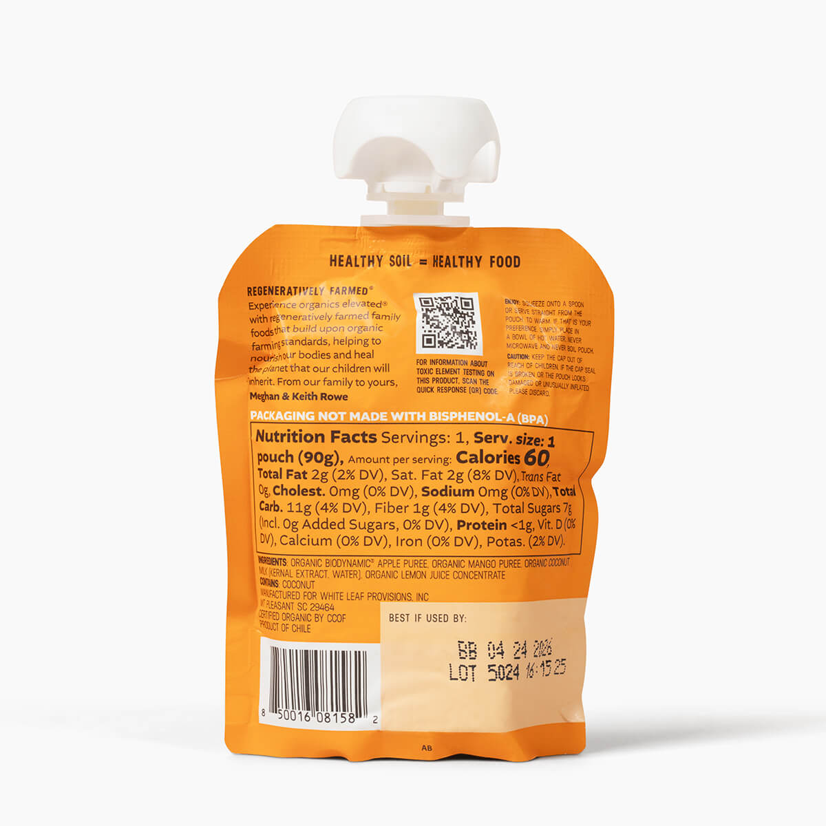 Mango + Coconut Applesauce Nutrition Info