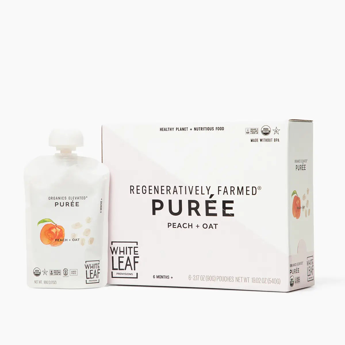 Organic Regeneratively Farmed® Peach + Oat Puree | White Leaf Provisions