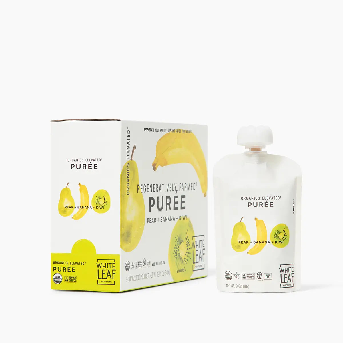 Organic Regeneratively Farmed® Pear + Banana + Kiwi Puree | White Leaf Provisions