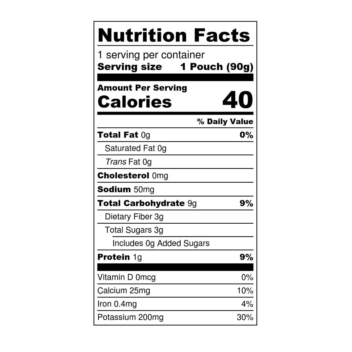 Nutrition Facts for White Leaf Provisions Baby Food Pouch: Organic Regeneratively Farmed® Carrot + Sweet Potato + Pea Puree