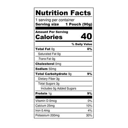 Nutrition Facts for White Leaf Provisions Baby Food Pouch: Organic Regeneratively Farmed® Carrot + Sweet Potato + Pea Puree